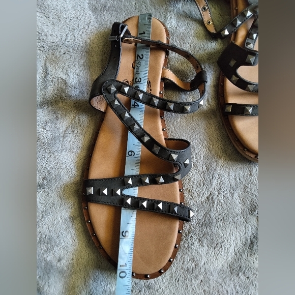 Very G Athen Black Metal Studded Flat Open Toe Sandals - Picture 8 of 15